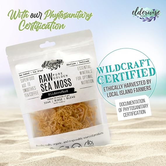 Elderwise Golden Sea Moss, Raw Wildcrafted Gracilaria, Makes 24oz Gel