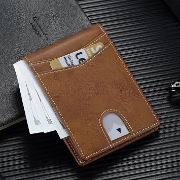 Leather Wallet Compatible with Airtag: Slim Air Tag Wallet for Men RFID Blocking, Bifold, Front Pocket, Minimalist Card Holder | RFID Blocking, Bifold, Front Pocket, Minimalist Card Holder Wallet with Airtag Holder