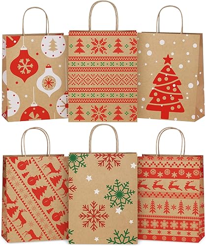 BagDream Bolsas de regalo de Navidad, 24 unidades, variedad de bolsas de regalo de papel de estraza con asas, bolsas de regalo de Navidad, bolsas de