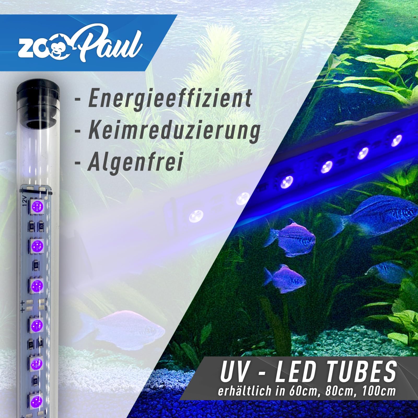 ZooPaul UV LED Tube Leuchte Einzeln 80cm für Aquarium Terrarium Abdeckung aus Plexiglas