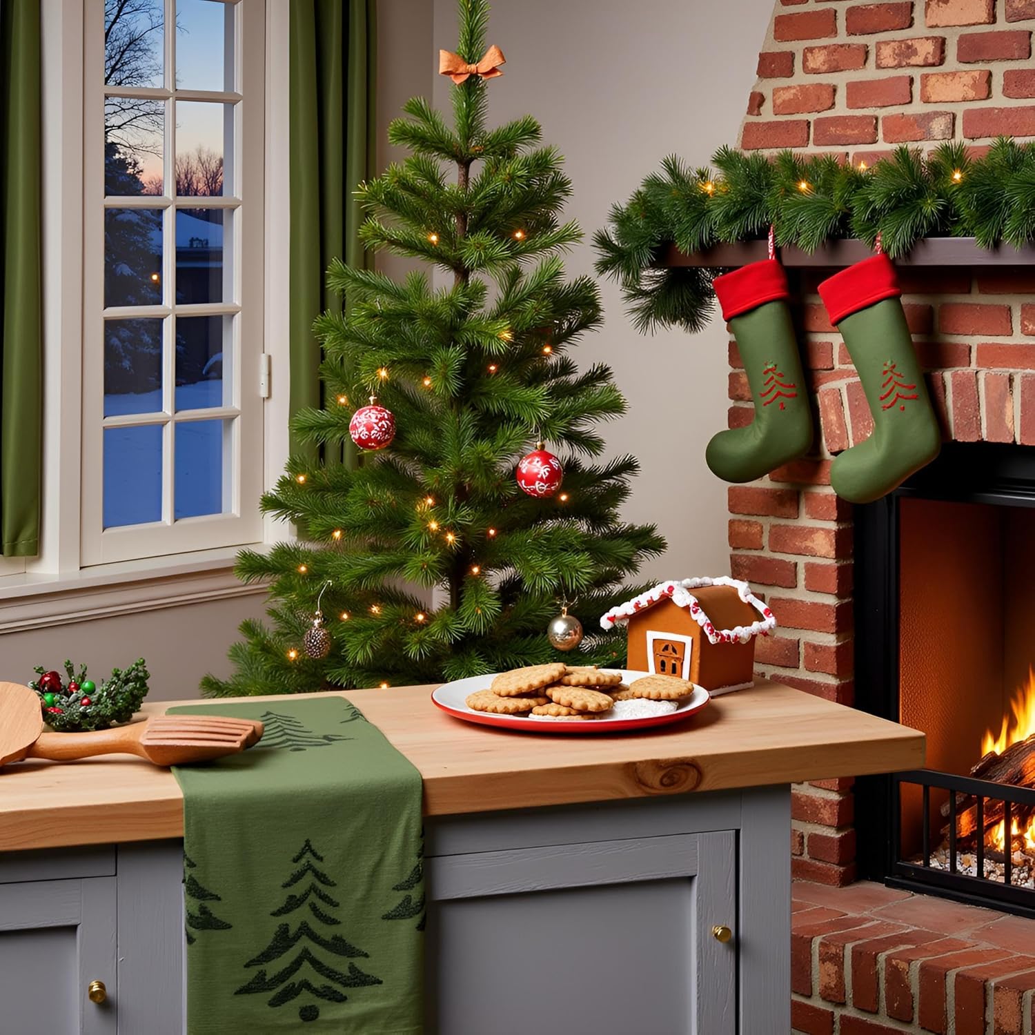 2 Pack Christmas tree Hand Towels 100% Cotton Jacquard holiday Kitchen dish Towels Retro Neutral Olive Green Bathroom Towels Set gift Seasonal Xmas Winter Bathroom Decor (Olive Green Christmas tree) - Image 3