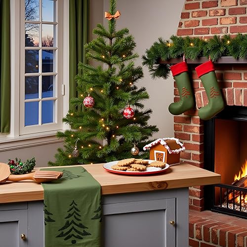 Miniatura 3 de Paquete de 2 toallas de mano para árbol de Navidad, 100% algodón, jacquard, juego de toallas de cocina retro, neutrales, verde oliva, juego de