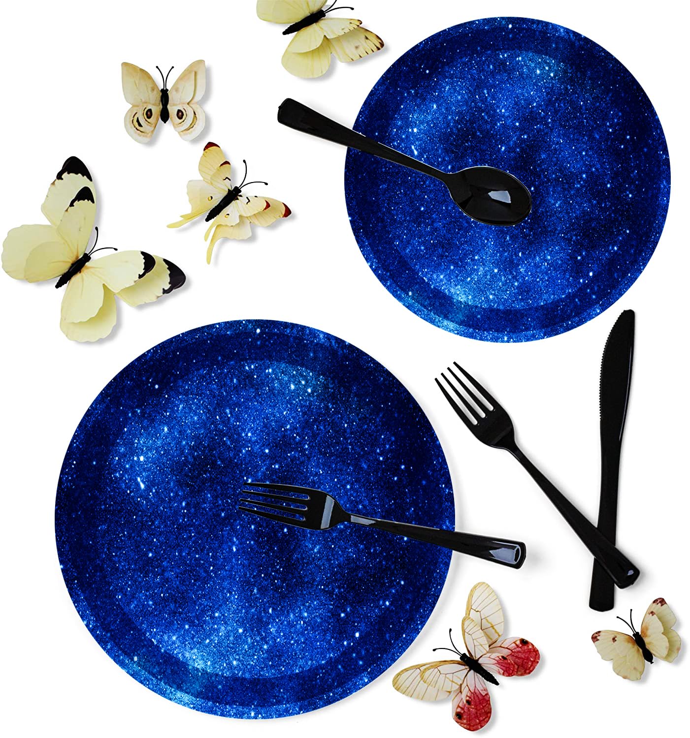 50Pcs Starry Galaxy Party Plates - 9" Space & 7" Star Dessert Plates For Outer Space Theme Birthday