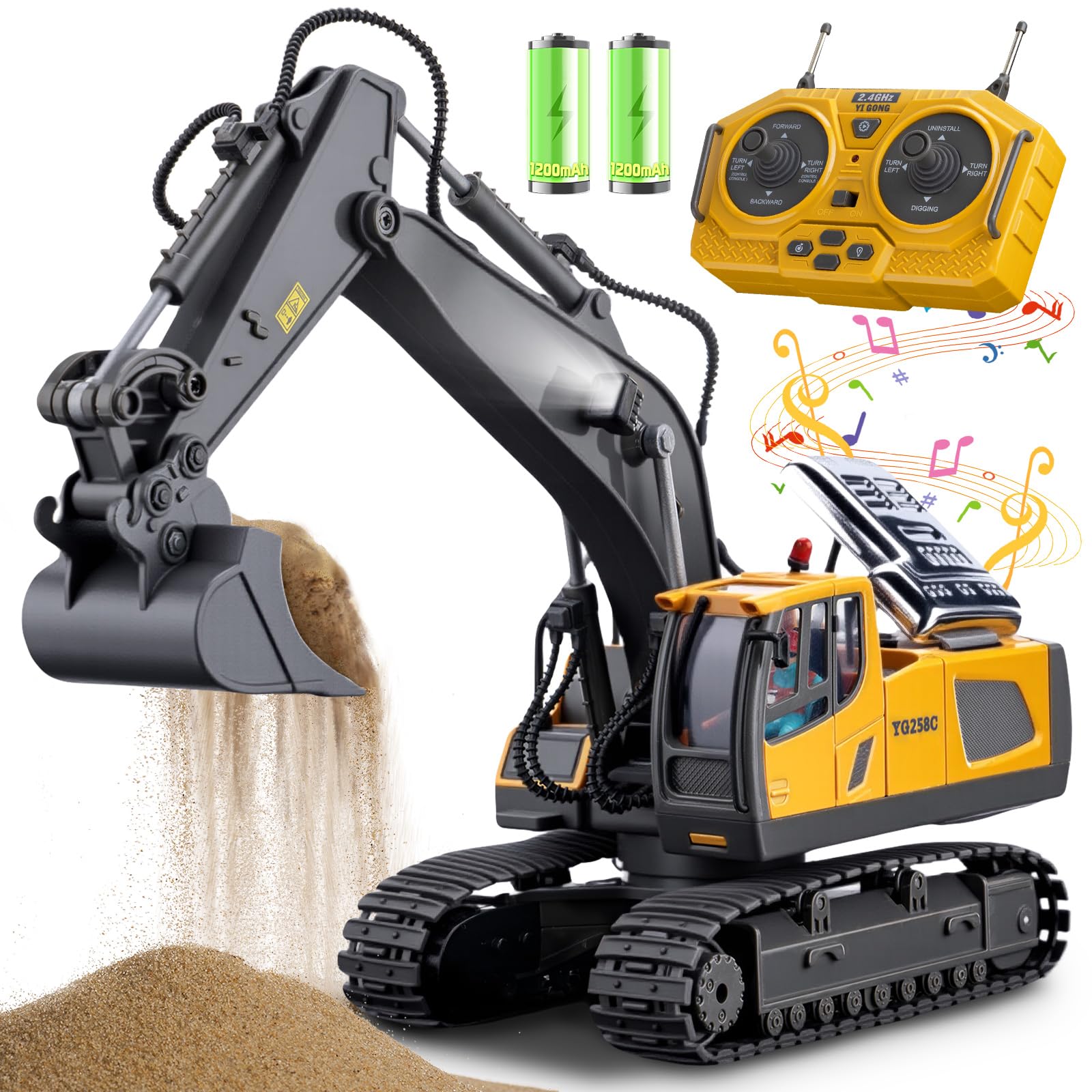 SamtopRemote Control Excavator Toys, 11 Channel 1:20 RC Construction Vehicles, 680° Rotation Hydraulic Car Toys for 4 5 6 7 8 9 10 Year Old Boys Kids, RC Truck Digger Toy Christmas Birthday Gifts