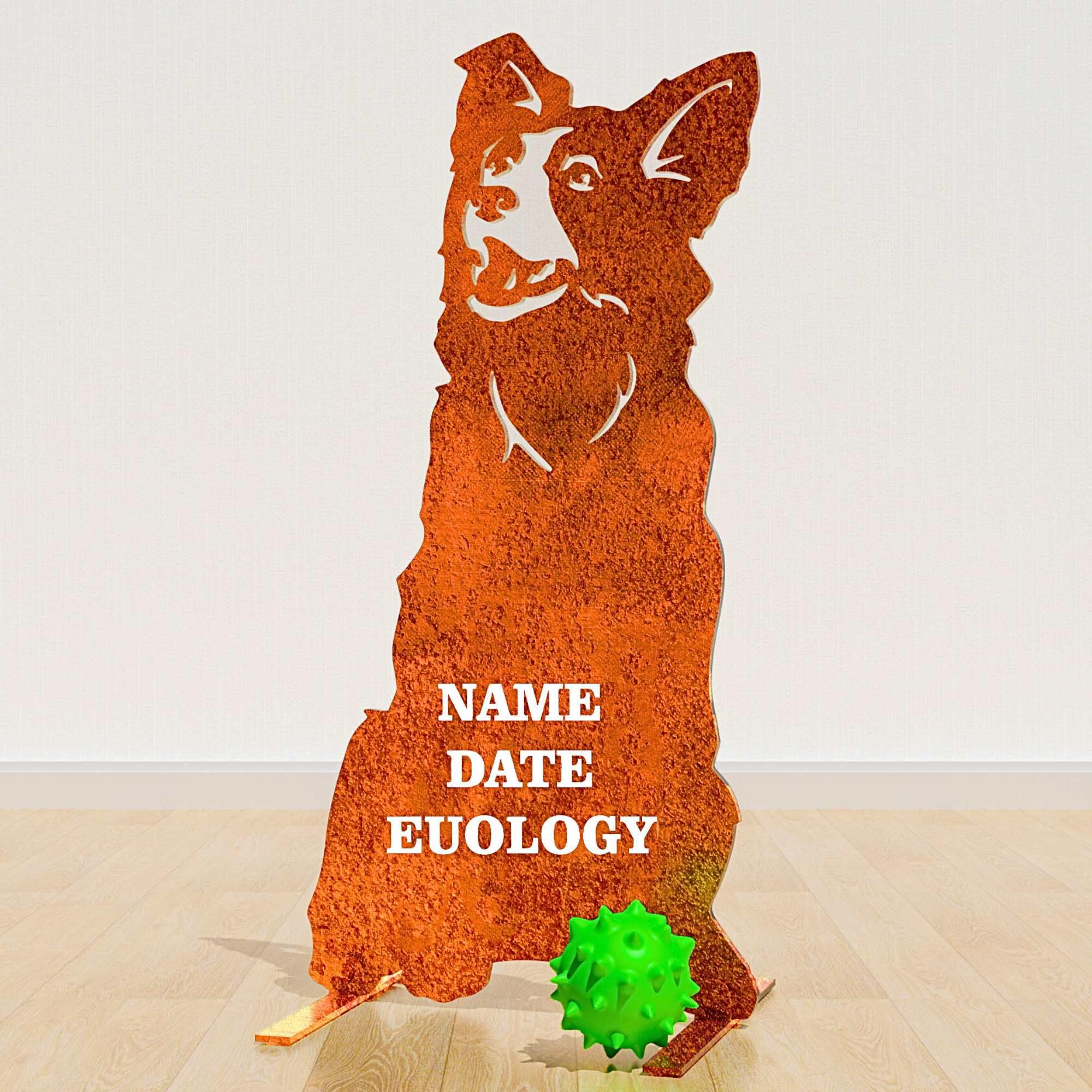 Dog Loss Garden Memorial Stone Border Collie Australian Shepherd Statue Pet Grave Plaque Gift Metal Outdoor Ornament Ideas Ashes Urn Headstone Sculpture (Peronalised Collie Statue - Natural Oxidised)