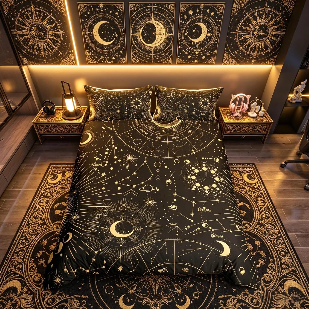 Homemissing Sun and Moon Duvet Cover Boho Exotic Bedding Set Galaxy Astrology Comforter Cover for Boys Girls Teens Cute Zodiac Signs Bedding & Linen Single Pillowcase 50x75cm