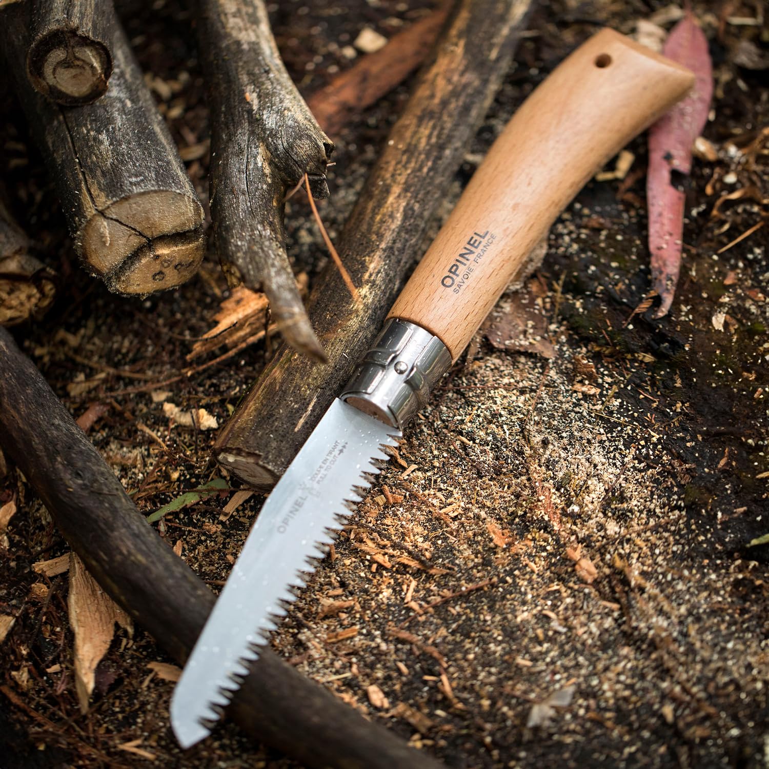 Opinel - Scie de Poche N°12 - Lame Dentée 12 cm Acier Carbone, Manche Bois de Hêtre, Bague de Sécurité Virobloc - Idéal Jardinage, Outdoors - Garantie à Vie