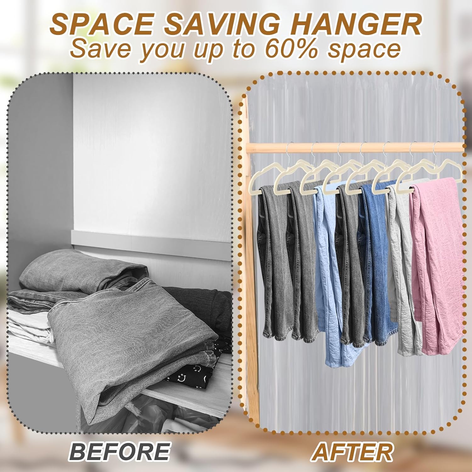 Velvet Pants Hangers Non Slip, 30 Pack Velvet Hangers for Closet with 30 Hooks, Slimline Pants Hanger, Strong Durable Space Saving Flocked Hangaers for Pants/Shirts/Bra/Shorts (Cream-M-Shape)