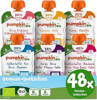 Pumpkin Organics 48er Pack QUERBEET Bio Gemüse-Quetschies - Quetschie ohne Zuckerzusatz - Babynahrung für Babys ab dem 8. ...