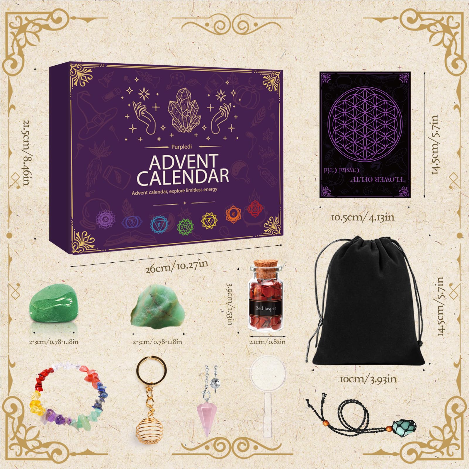 Purpledi Calendario Adviento 2025 Piedras Preciosas Cristales 24 Días