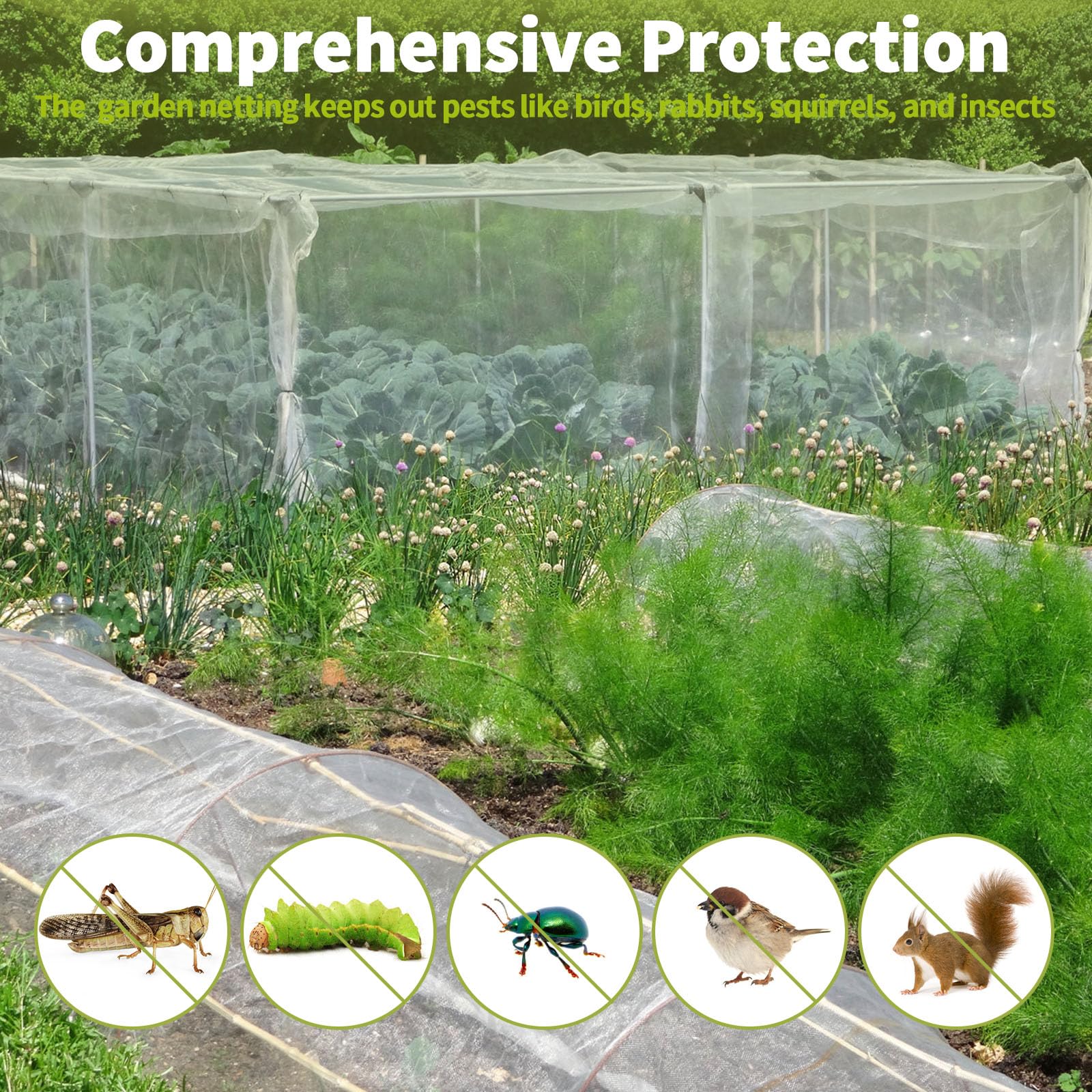 Filet à légumes de Jardin 3 x 6 m - Filet de Protection Contre Les Insectes pour Plantes et Légumes