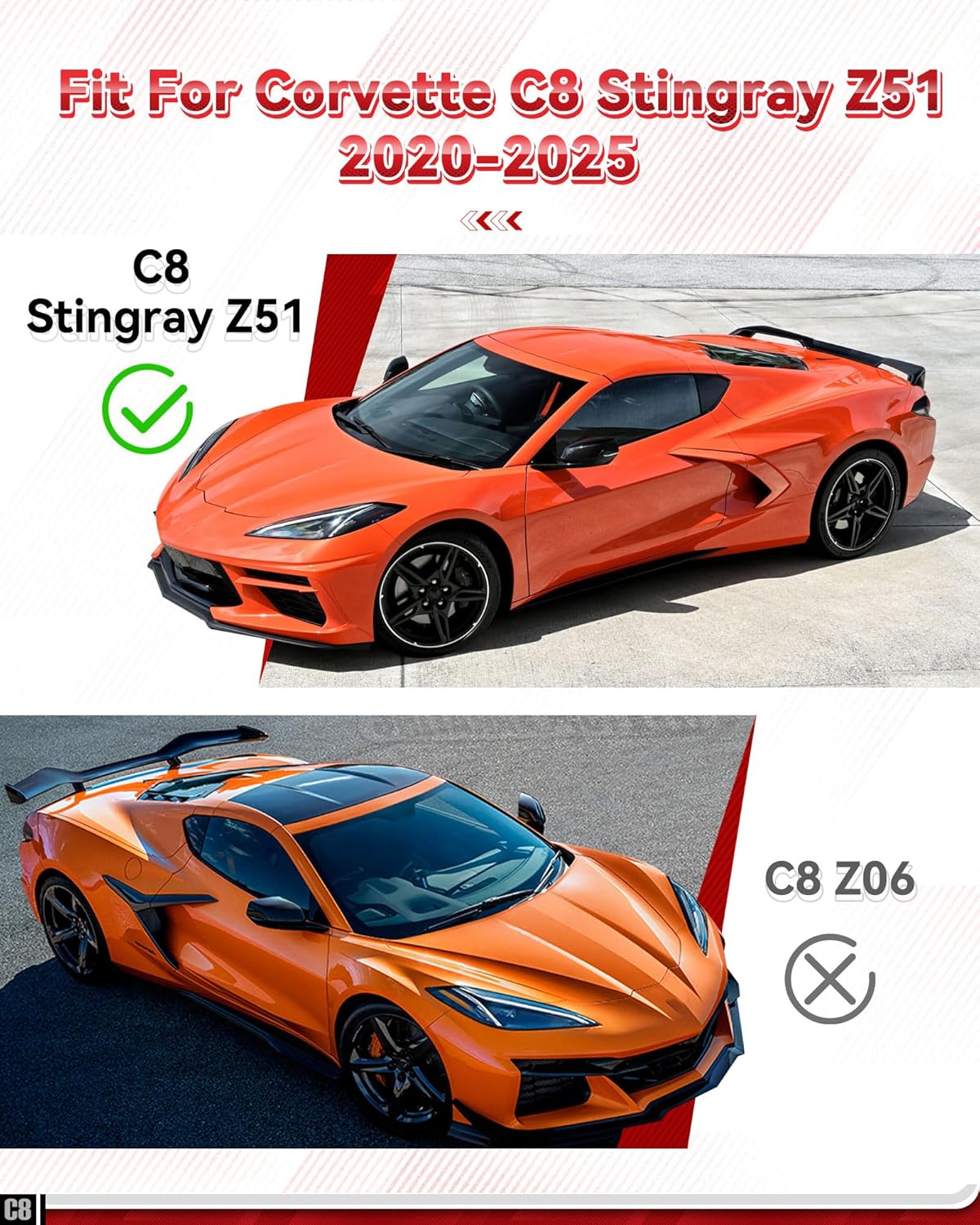 Upgrade Rear Trunk Spoiler Wicker Fit for Corvette C8 Z51 2020-2025 Double Side Carbon Flash Rear Spoiler ABS Plastic Replacement