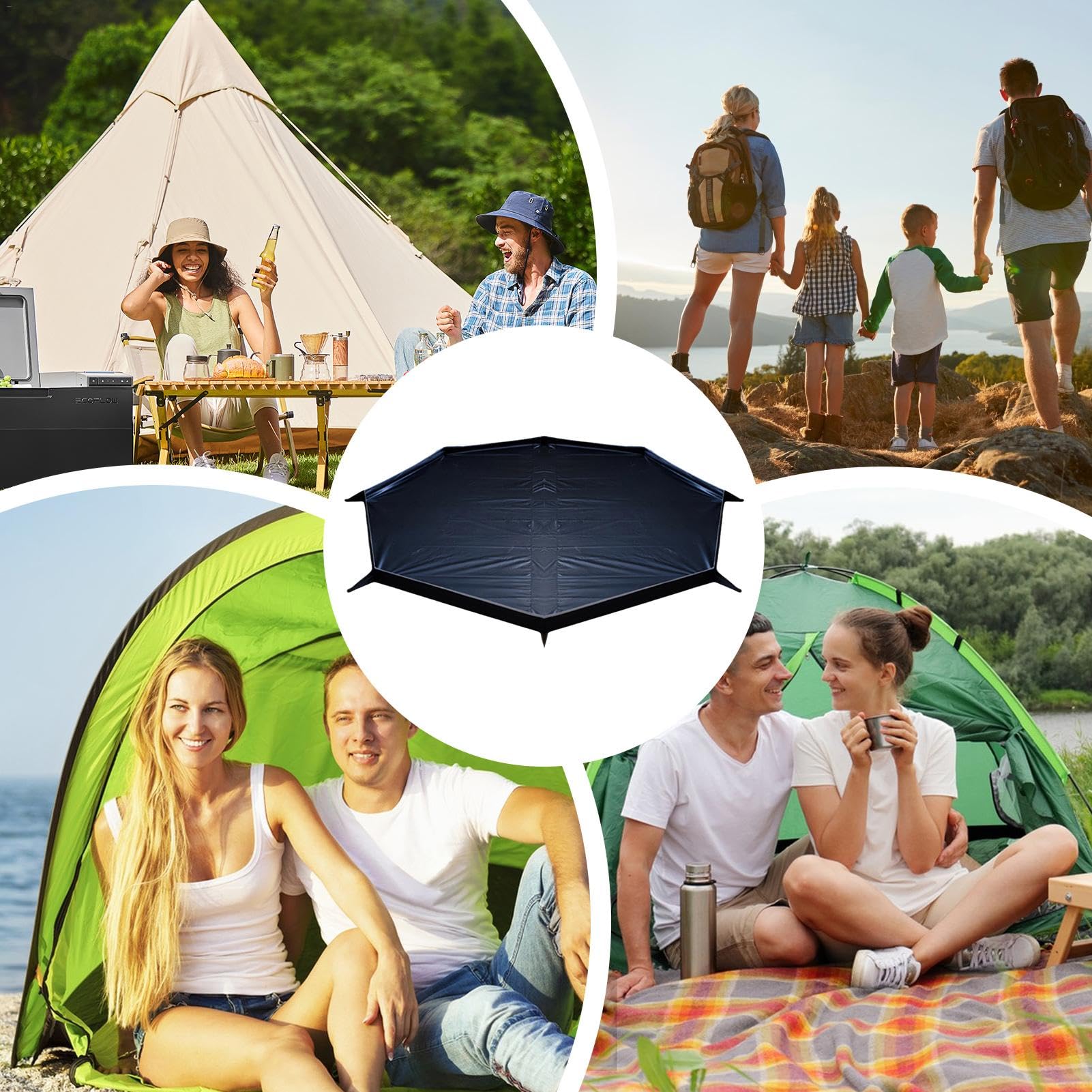 Tapis de Sol de Camping et de Pique-Nique – Bâche octogonale pour Une | utilisation en extérieur | Tapis de sol portable pour la plage, la randonnée, le hamac, tapis de pique-nique léger et impermé