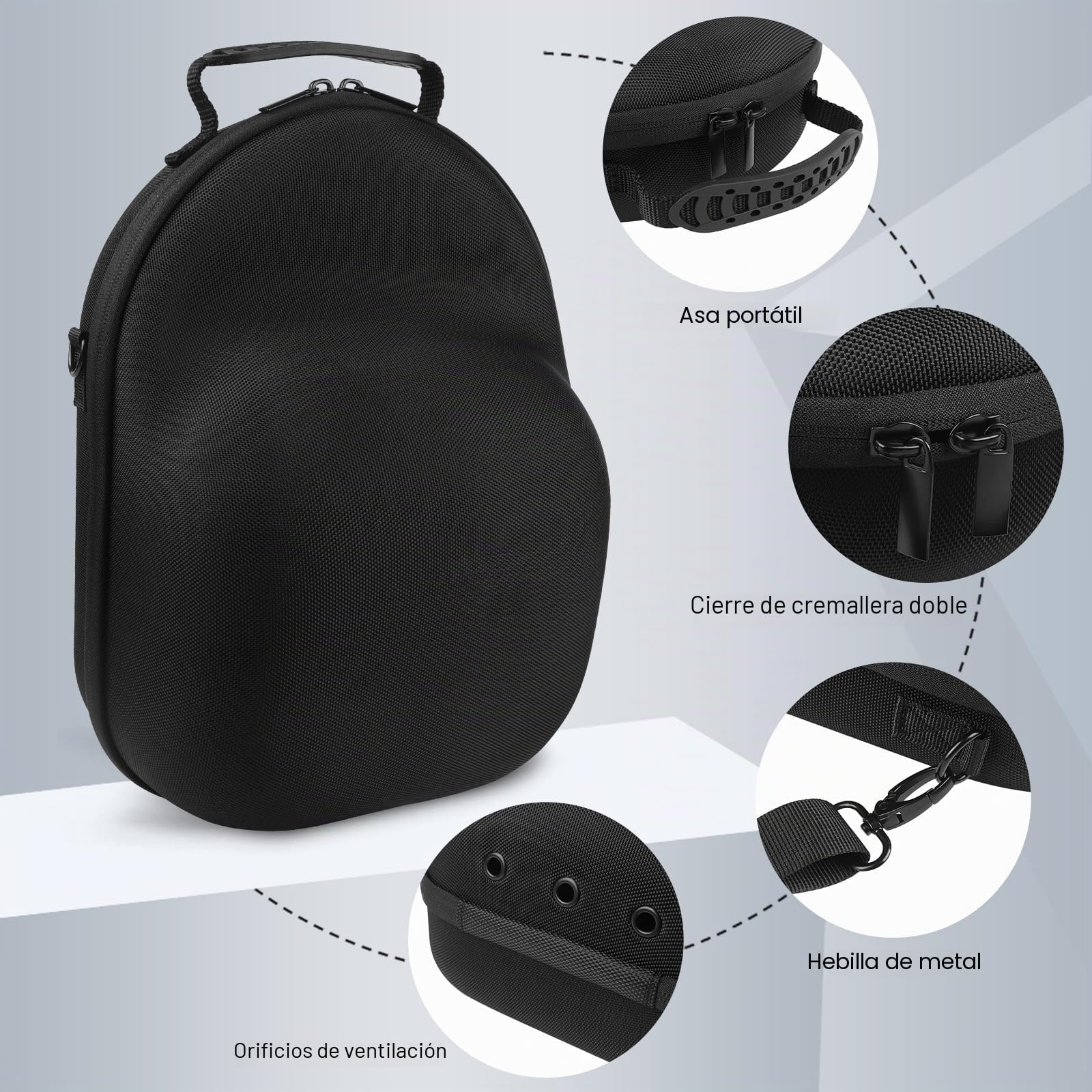 Estuche para gorras de béisbol: 6 fundas de viaje con asa de transporte, fundas desmontables y clip organizador, Black, Talla única
