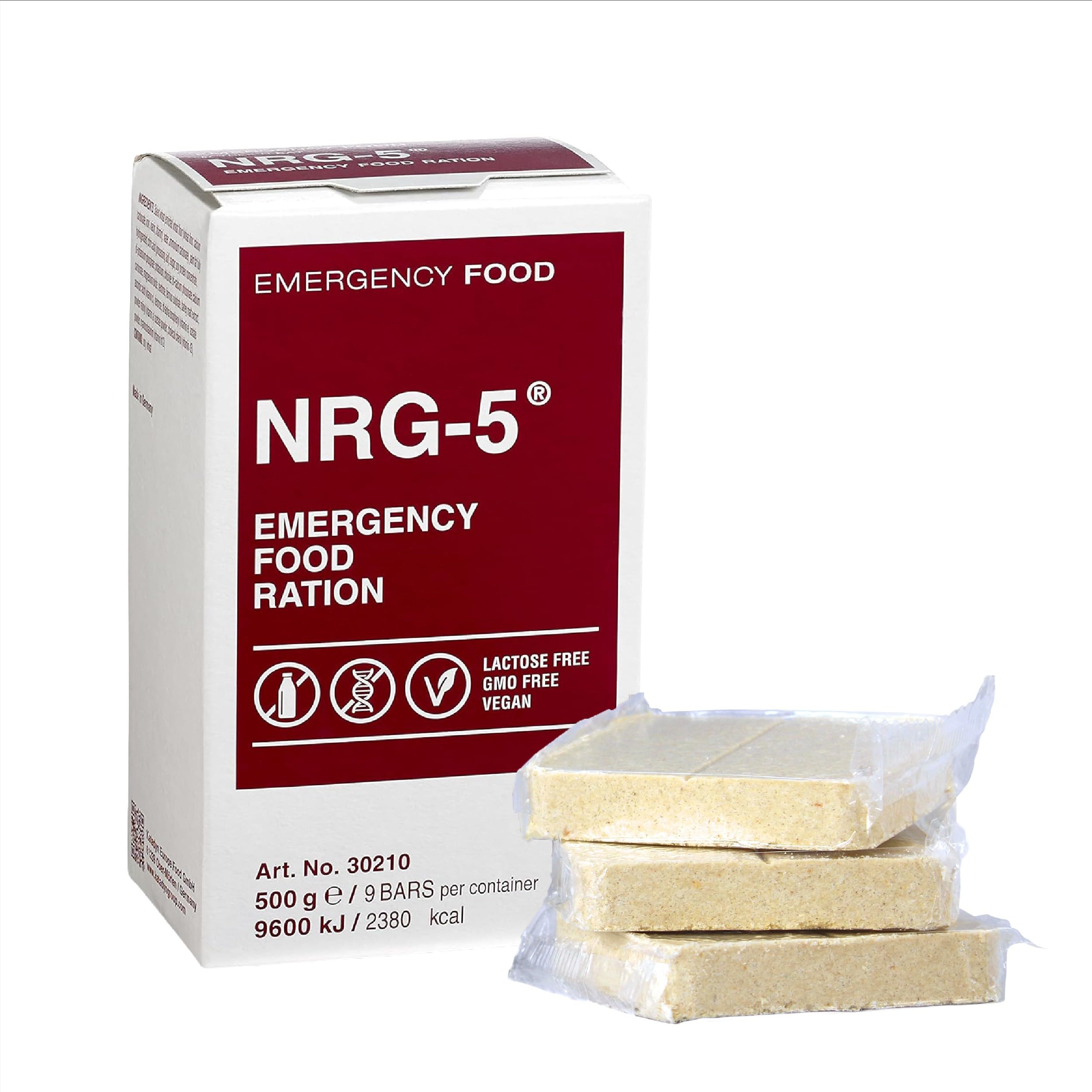 Katadyn NRG-5 Emergency Food Ration, 9 Ready-to-Eat Bars, Vegan | 2300 Calories Per Pack, Lactose & GMO-Free, Minerals, Vitamin A, D, C, B, High