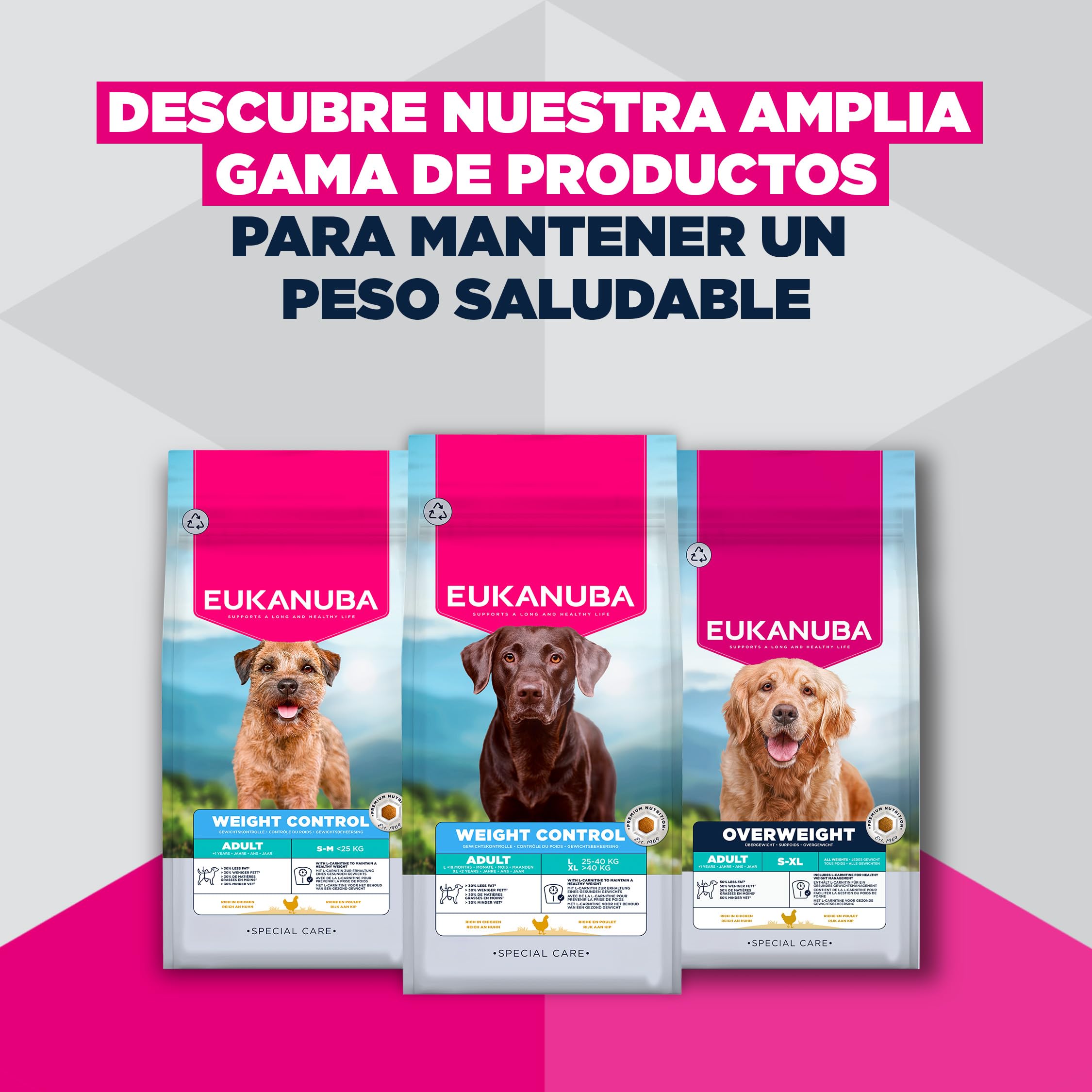 EUKANUBA Overweight - Alimento Dietético para Perros, Pollo, 12kg | Special Care | Bajo en grasa | Para la reducción del peso | Tendencia al sobrepeso