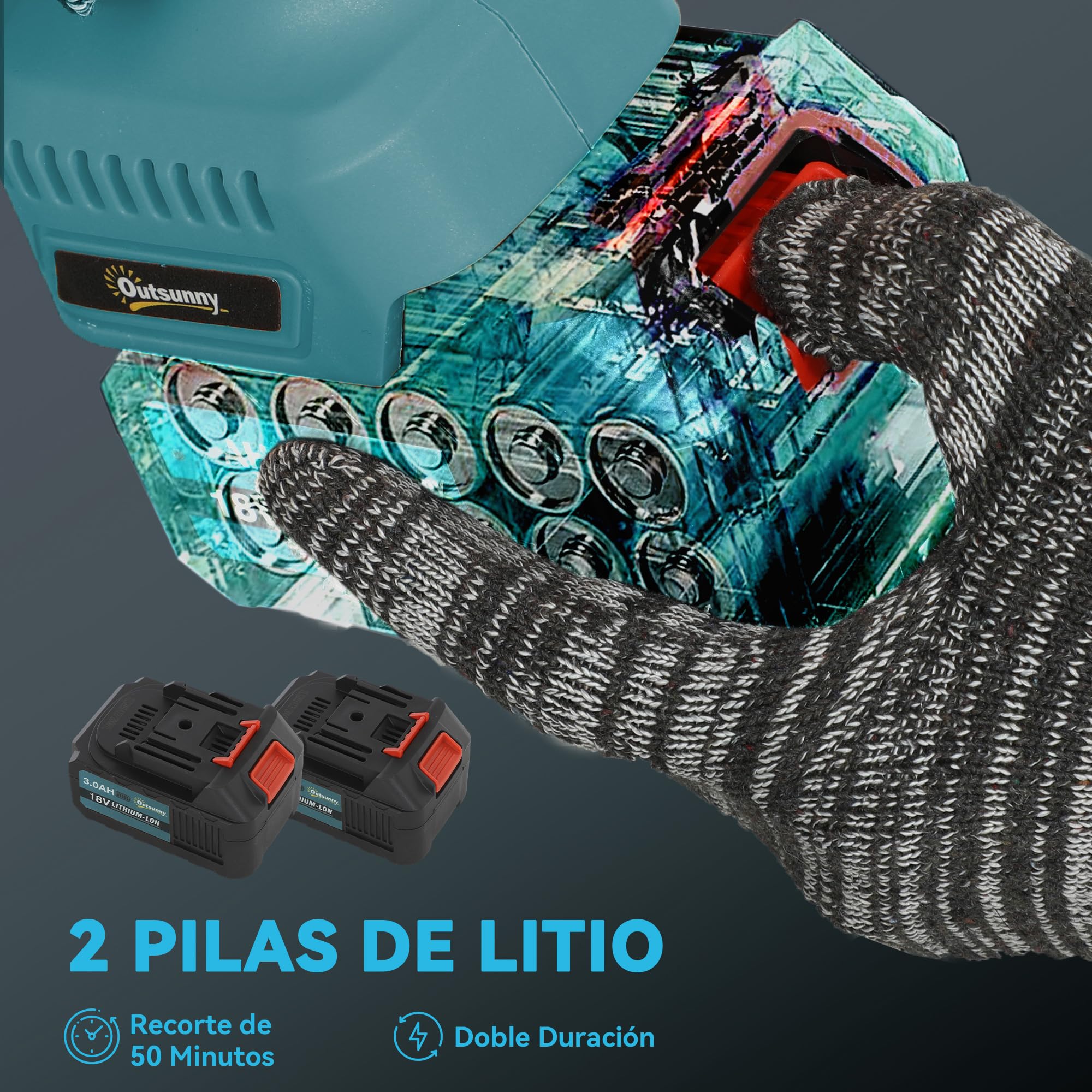 Outsunny Mini Motosierra Batería 6000mAh 8 Pulgadas 580W 2 Baterías | Motor sin Escobillas, Motosierra Eléctrica con Palo Extensible, Doble Bloqueo, para Podar Árboles, Jardinería y Madera
