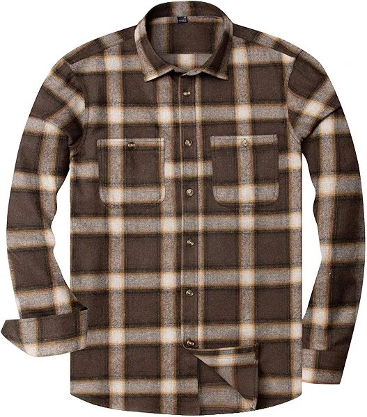 Alimens & Gentle Men's Flannel Plaid Shirt Casual Fall Clothes Work Button Down Shirts