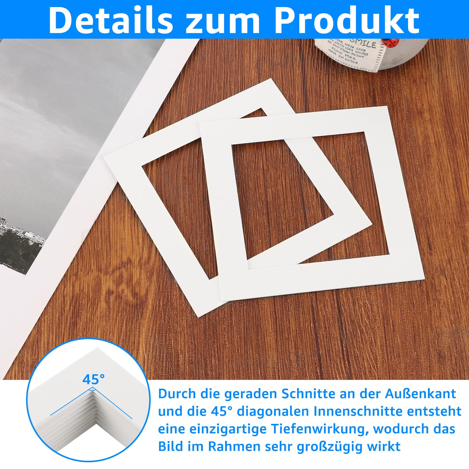 YAYODS 100 pezzi passepartout bianco – 10 x 10 cm Design smussato Passepartout cartone – Dimensioni interne 7 x 7 cm passepartout per foto, immagini, stampe artistiche
