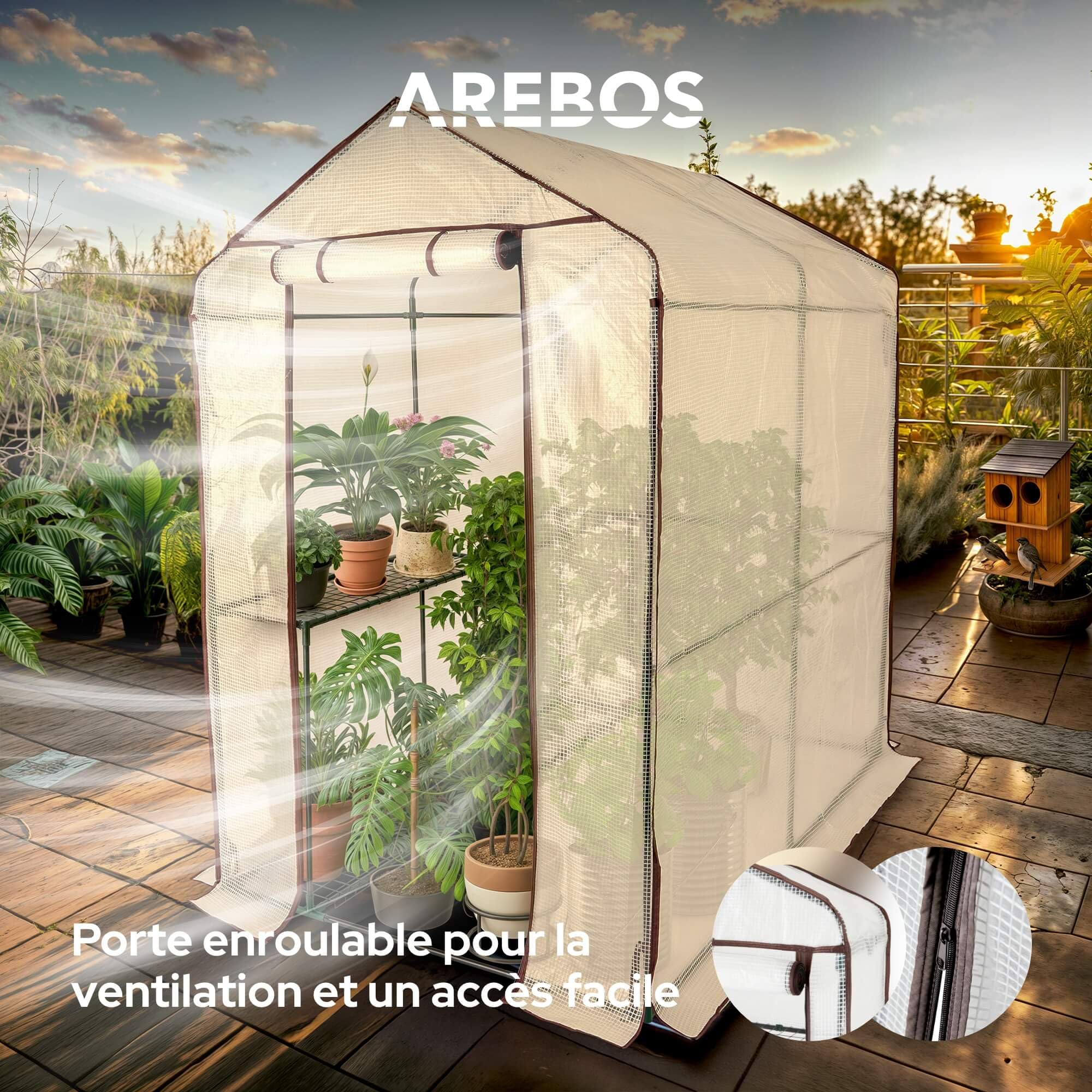 Arebos Serre en Film Premium 2 Niveaux 120 x 186 x 190 cm | Serre de Jardin Stable avec Étagères & Fenêtre d’Aération | Gain de Place | Structure Robuste pour Culture de Plantes