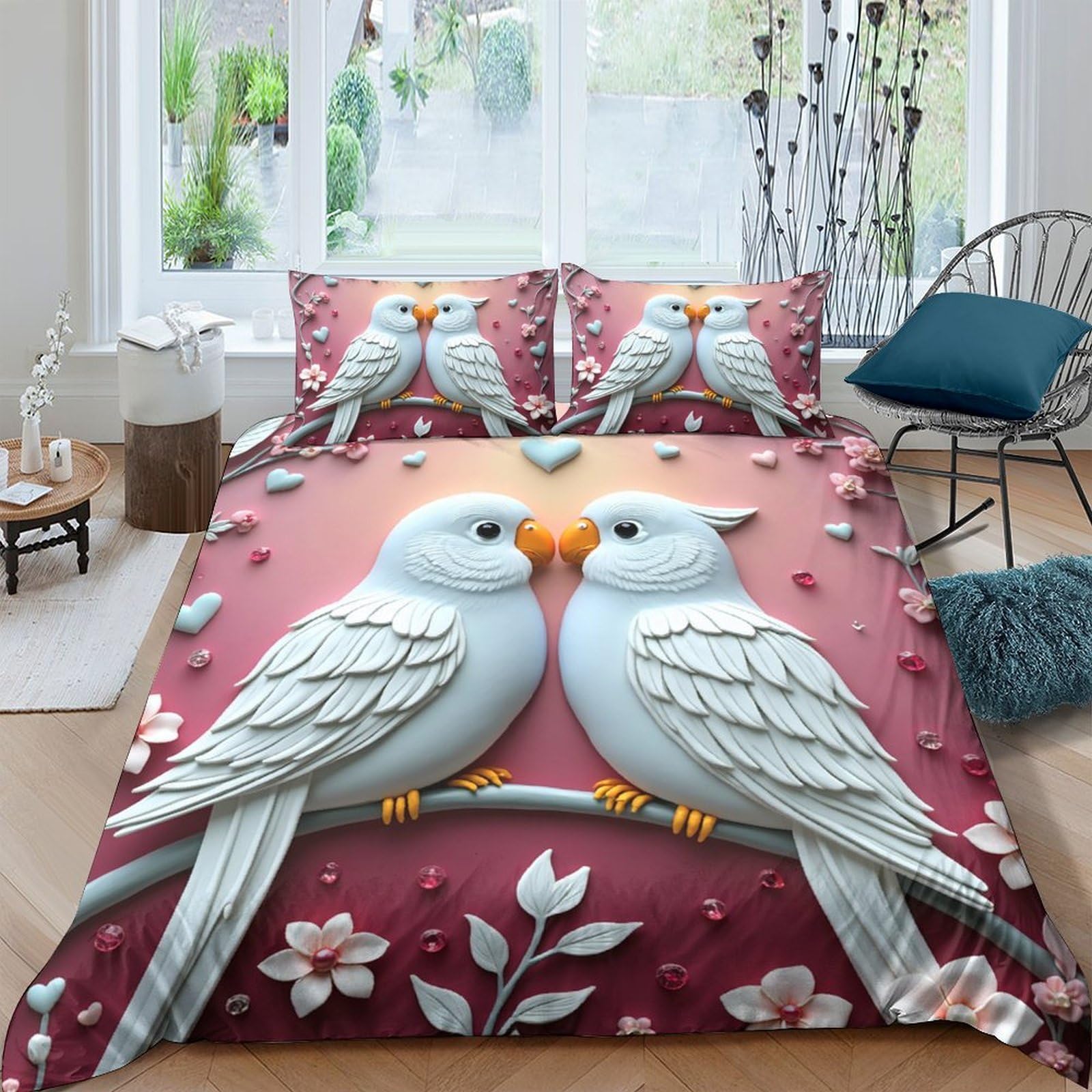 Ctjqhvkz Style-5 3D Printed White Dove Fitted Sheet Microfiber Soft Pink Blossom Bed Cover For Bedroom Guest Room Decor Single（135X200cm）