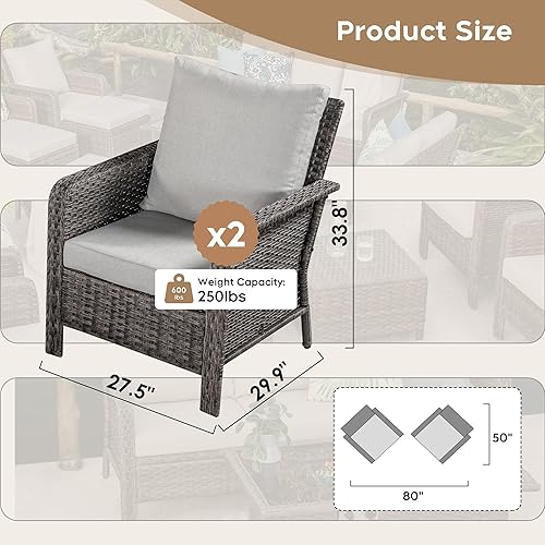 Miniatura 7 de Brafab Juego de muebles de patio de ratán de polietileno con cojín lavable, muebles de conversación al aire libre para jardín, piscina, balcón, beige