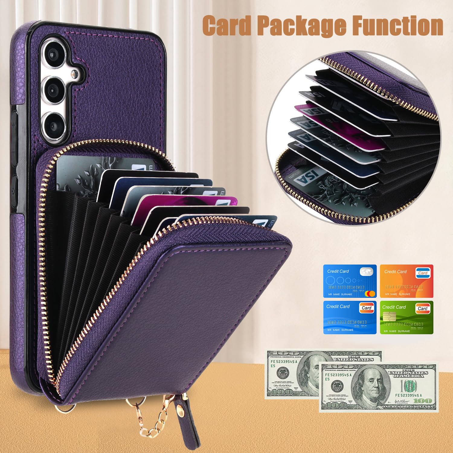 Asuwish Custodia per telefono per Samsung Galaxy A17/A26 5G 2 in 1 Custodia magnetica a portafoglio con pellicola protettiva per lo schermo, tracolla con blocco RFID, porta carte di credito A 17 26