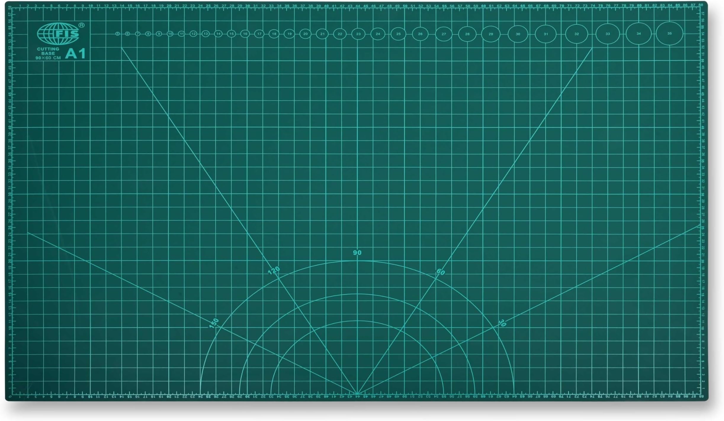 FIS Cutting Mat, A1 Size(594x841mm), 23.4"x33.1" Inches with Guide Lines, Angle Lines and Ruler Lines, Ideal For School, Home and Office Crafting, Green Color-FSCUA1N