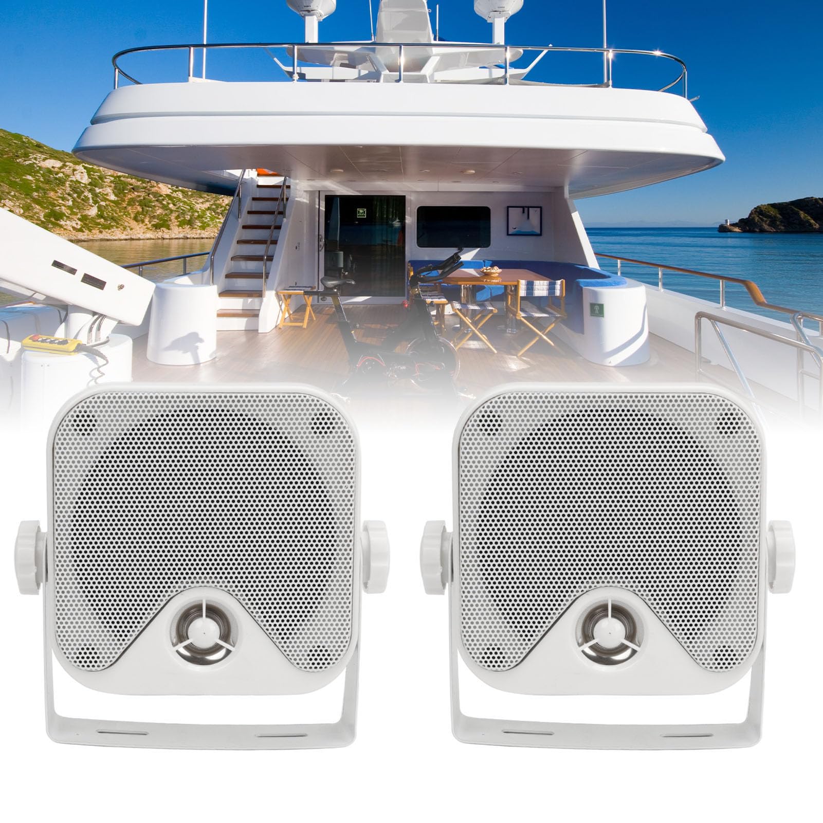 Akozon Altavoces Marinos de Caja de 4 Pulgadas, Sistema de Sonido Resistente Al Agua de 100W para Tractor ATV UTV