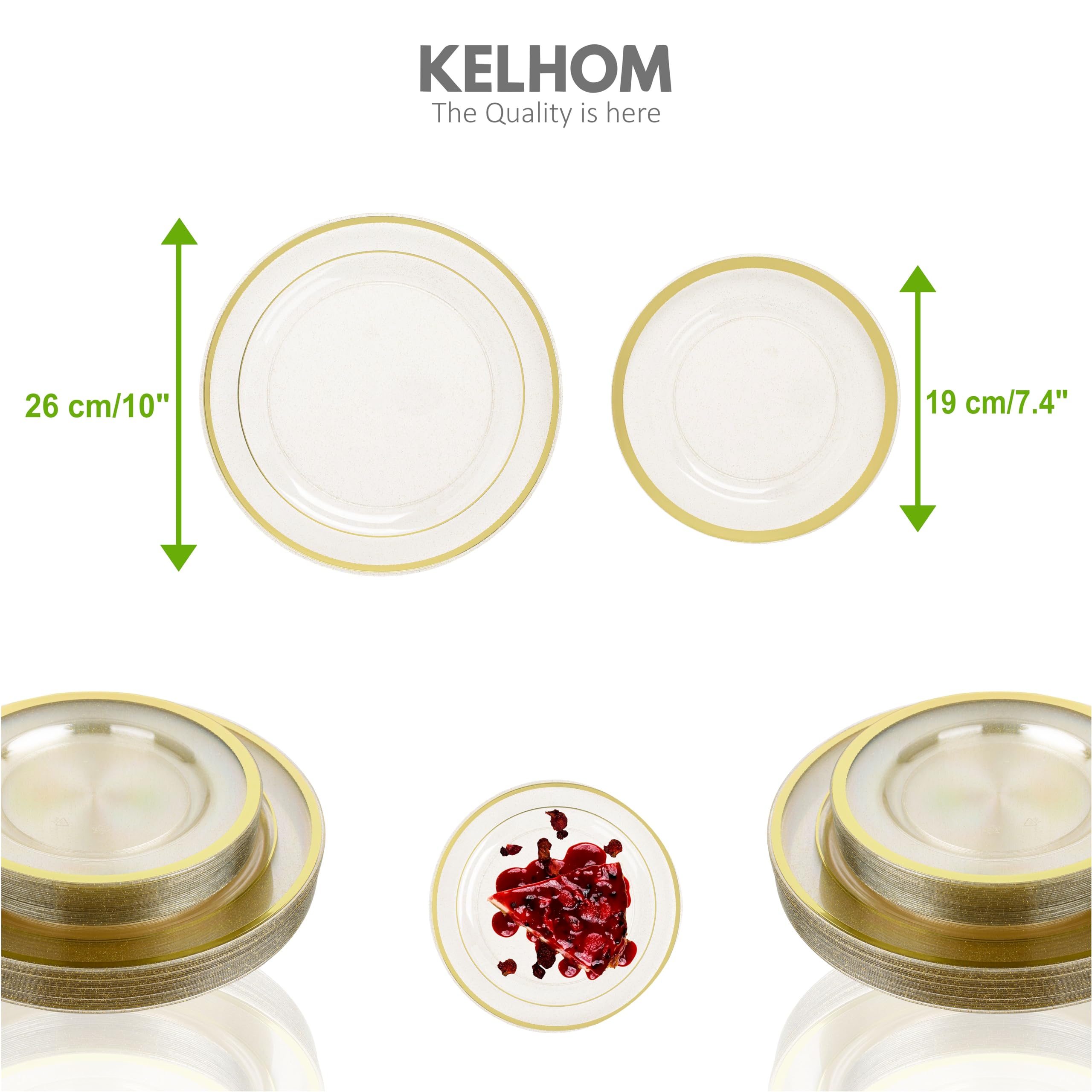 Assiette Reutilisable - 40 Assiettes Plates Plastique Premium sans BPA avec Bord Doré (26cm & 19cm) - Rigide et Élégante pour Mariages, Anniversaires & Cocktails