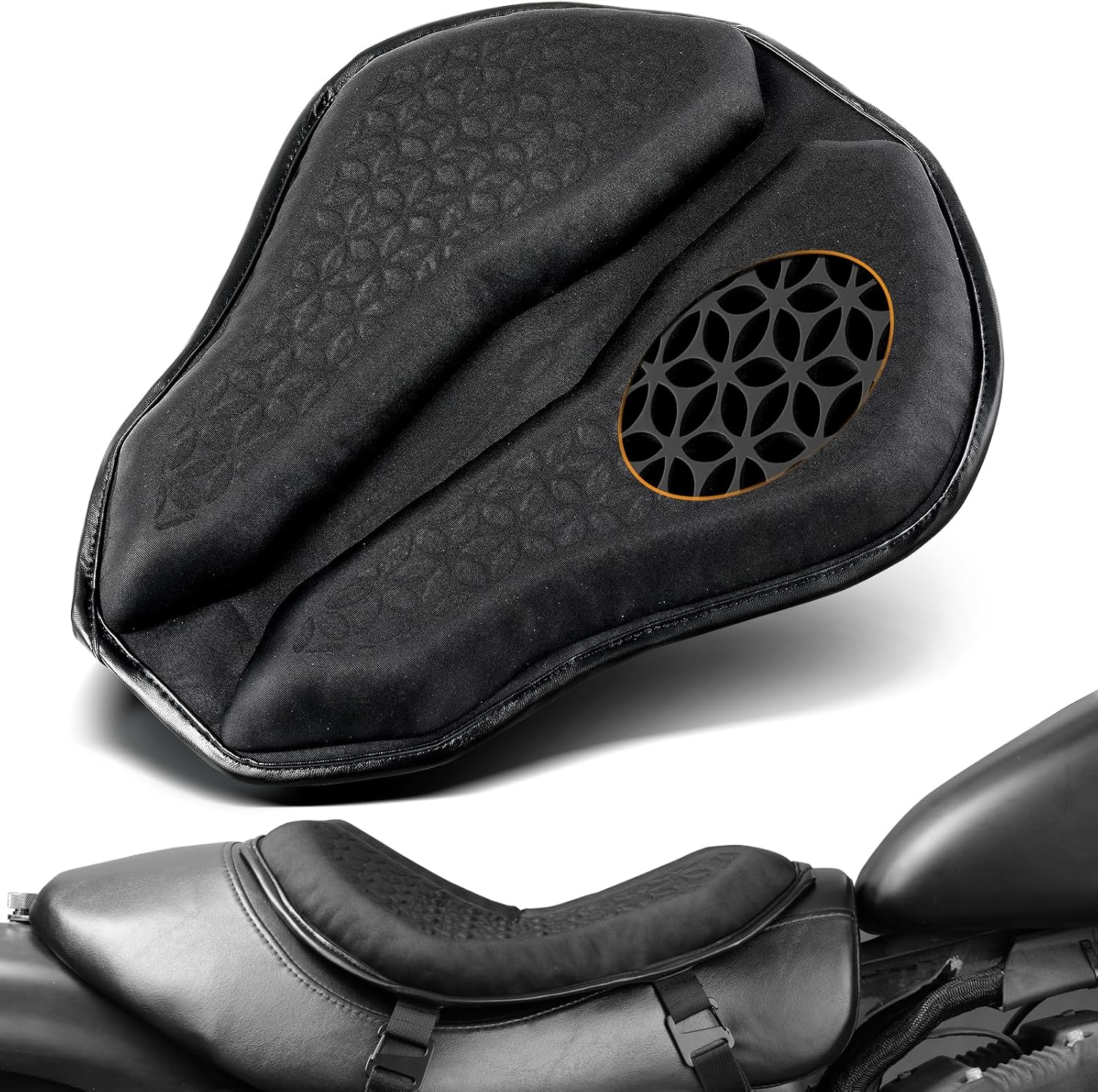 PBYMT Upgraded Motorcycle Seat Cushion, Universal Motorcycle Gel Seat Pad, Large 3D-Honeycomb Structure Shake Rider Cushion TPE Shock Absorption and Breathable for Long Rides