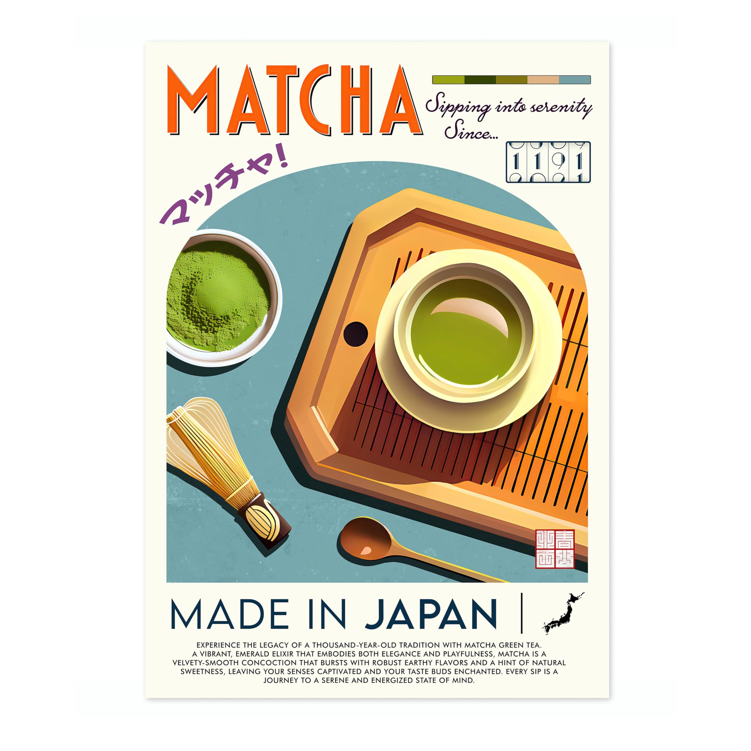 Matcha Kitchen Poster, Food Wall Art Modern Print, Restaurant Decor, Chef Dining Room Interior Design, Archival Matte, A1 (Print Only) - 84.1x59.4cm