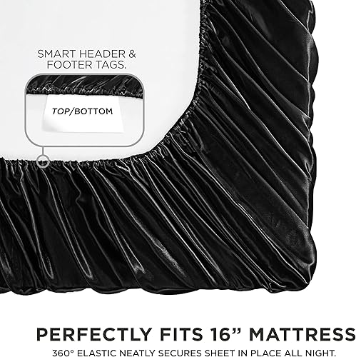 Miniatura 3 de Juicy Couture Juego de sábanas de satén de tamaño Queen, juego de sábanas sedosas de bolsillo profundo con 1 sábana bajera, 1 sábana encimera y 2