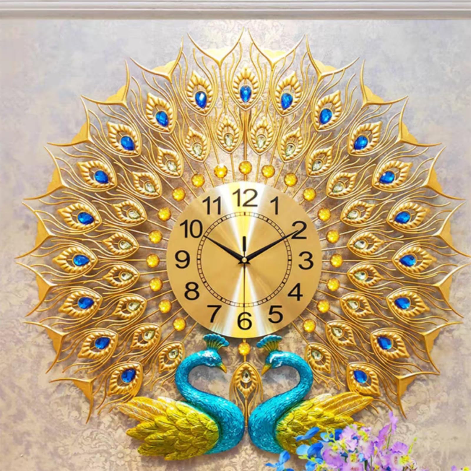 Peacock Wall Clock, Large Decorative Wall Clock with Silent Movement
