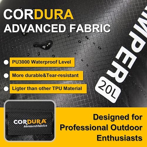 Miniatura 3 de CORDURA - Bolsa seca impermeable mejorada, duradera y ligera, bolsa de almacenamiento para senderismo, kayak y rafting con silbato de supervivencia,