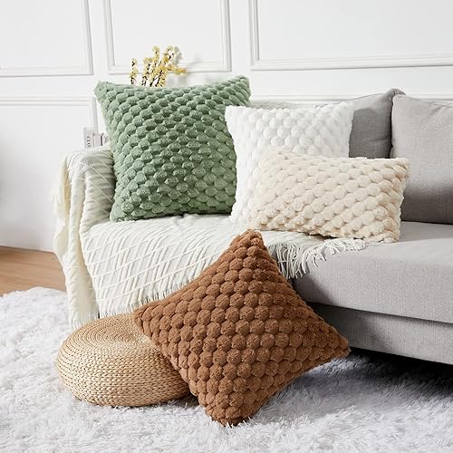 Miniatura 5 de Yaertun Paquete de 2 fundas de cojín decorativas, súper suaves y acogedoras, de felpa y pelo sintético, fundas de cojín de lujo para sofá, cama,