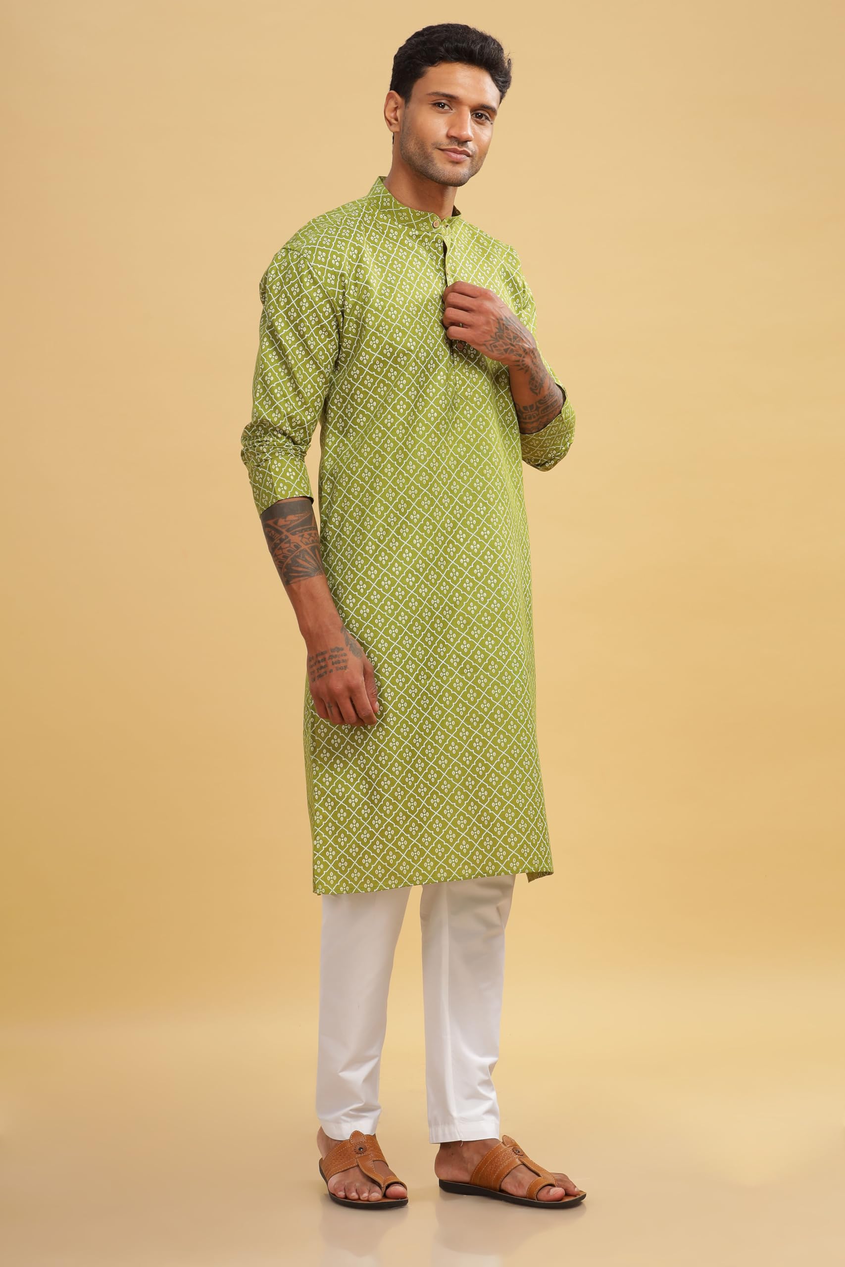 Be Active Men's Cotton Regular Kurta (C-399-2_Green