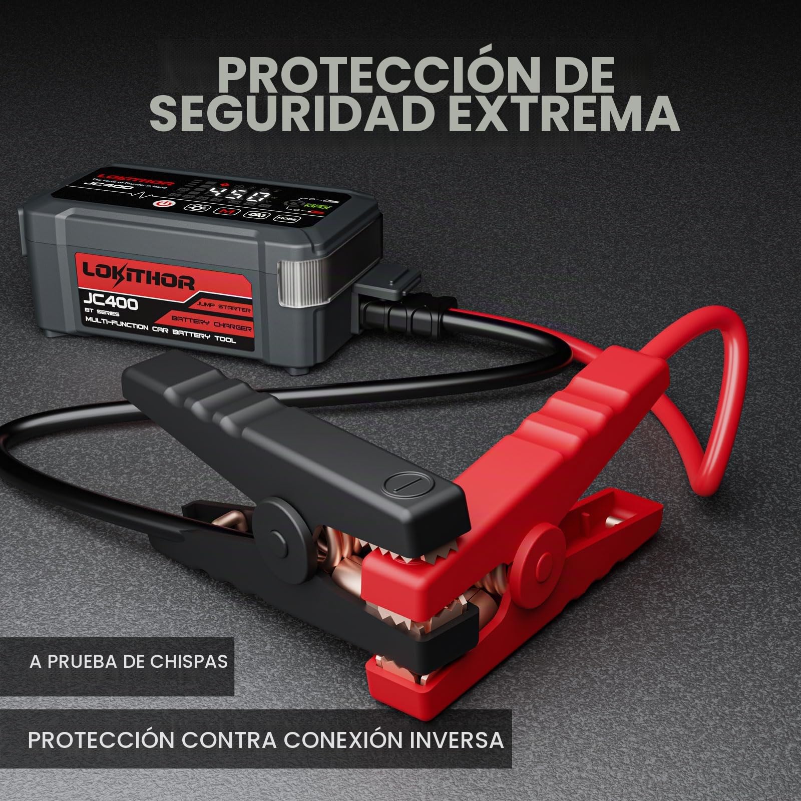 LOKITHOR JC400 Cargador de Baterias 6V/12V Coche y Moto, Arrancador de Baterías de Coches y Moto Portatil, Mantenedor Inteligente y Desulfatador, Booster Jump Starter Portátil para Autos y Vehículos