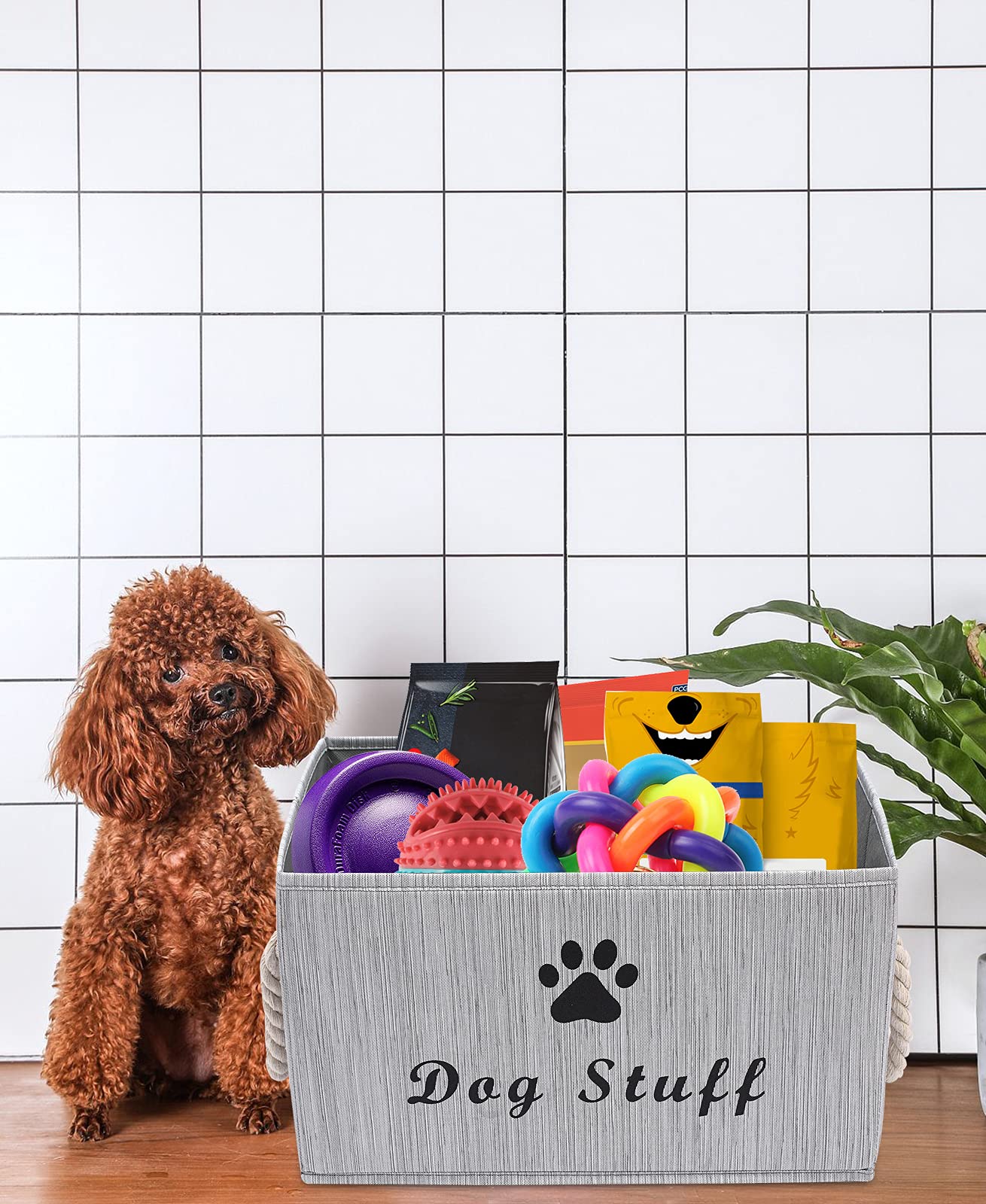 Morezi Canvas Pet Toy and Accessory Storage Bin, Basket Chest Organizer - Perfect for Organizing Pet Toys, Blankets, Leashes and Food - Grey