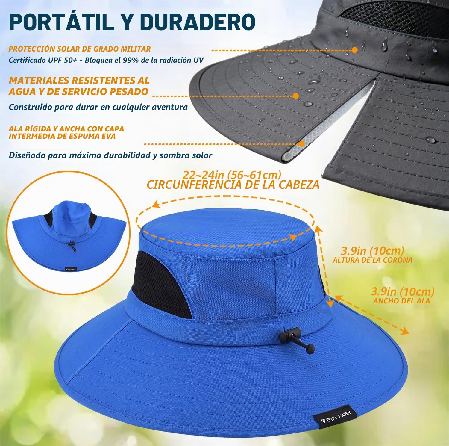 EINSKEY Sombrero Hombre Mujer Verano ala Ancha Protección UV Gorro Pescador Bucket Hat para Safari, Senderismo, Playa, Ciclismo, Montañismo