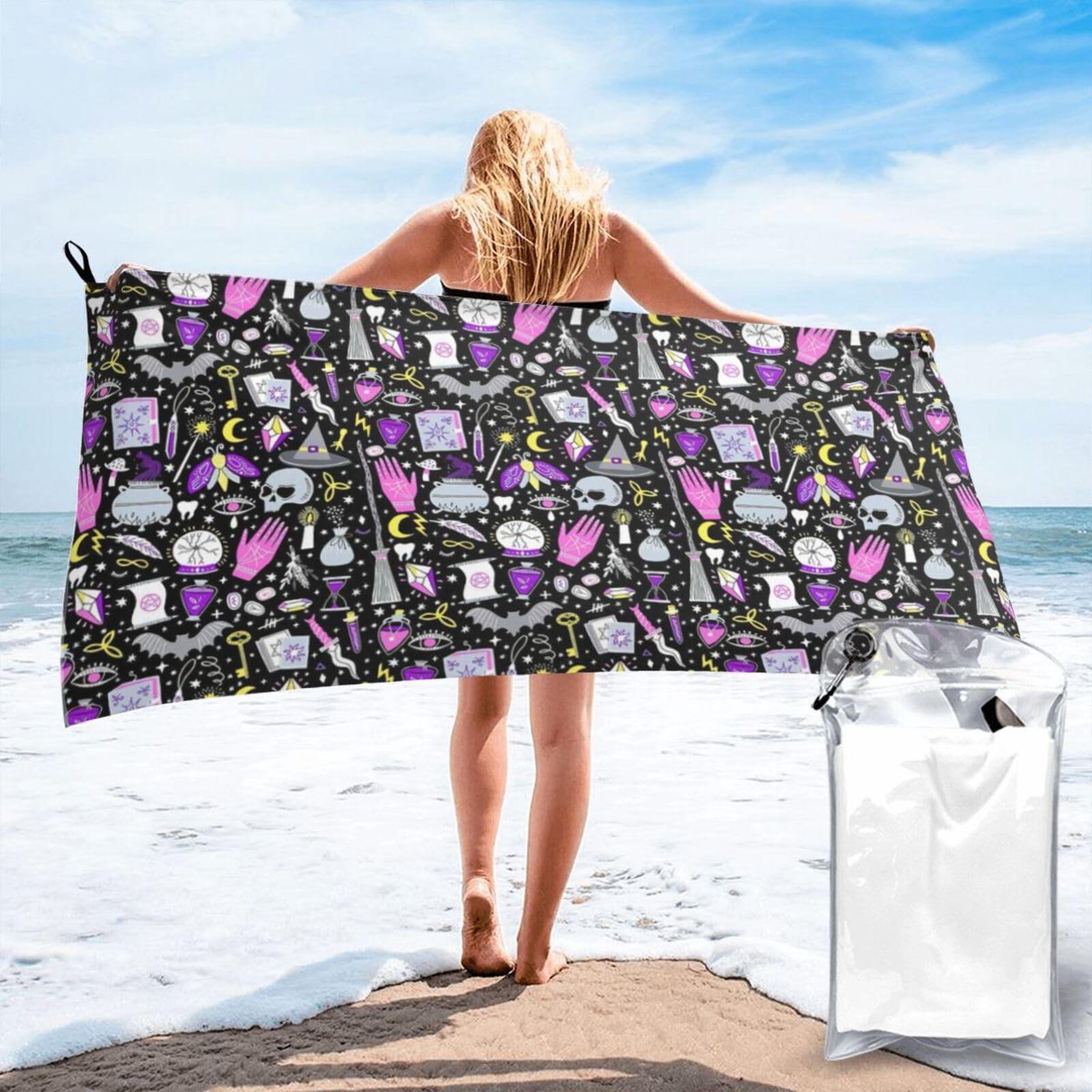 SDEGTHO Magic Witch Witchcraft Bohemian Drawing Print Beach Towel Quick Dry Portable For Swimming Yoga Adults Fitness