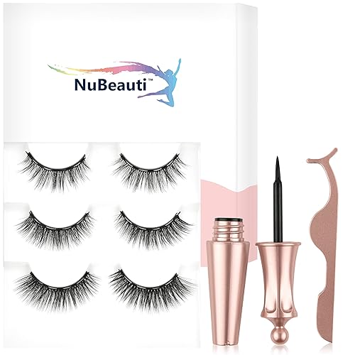 Kit de delineador de ojos y pestañas magnéticas, juego de delineador magnético para pestañas magnéticas, con pestañas reutilizables 3 pares