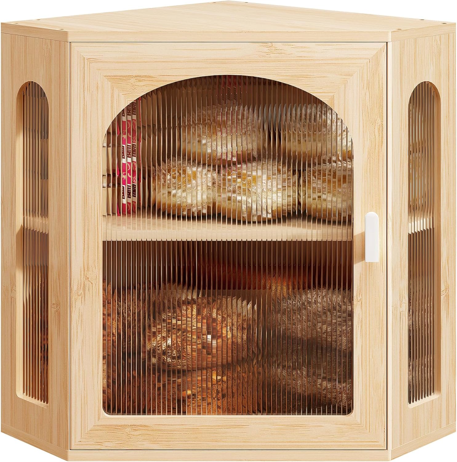 Bamboo Corner Bread Box for Kitchen Countertop - Extends Freshness - Large Storage Capacity Double Layer Bread Boxes, Vintage Pantry Storage Organizer with Adjustable Shelves, Nature