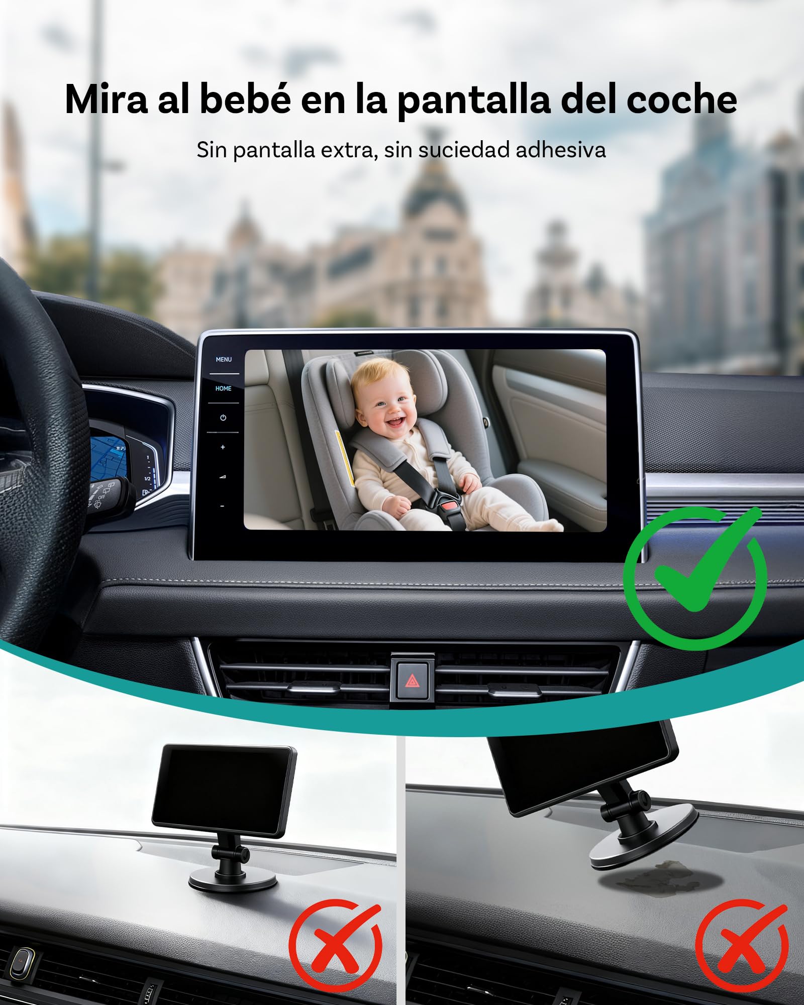 Ottocast Cabin Care CarPlay Adapter 2026, Ottocast Mini Cámara Asiento Trasero 1080P, USB-A Plug & Play, Solo para CarPlay con Cable de fábrica