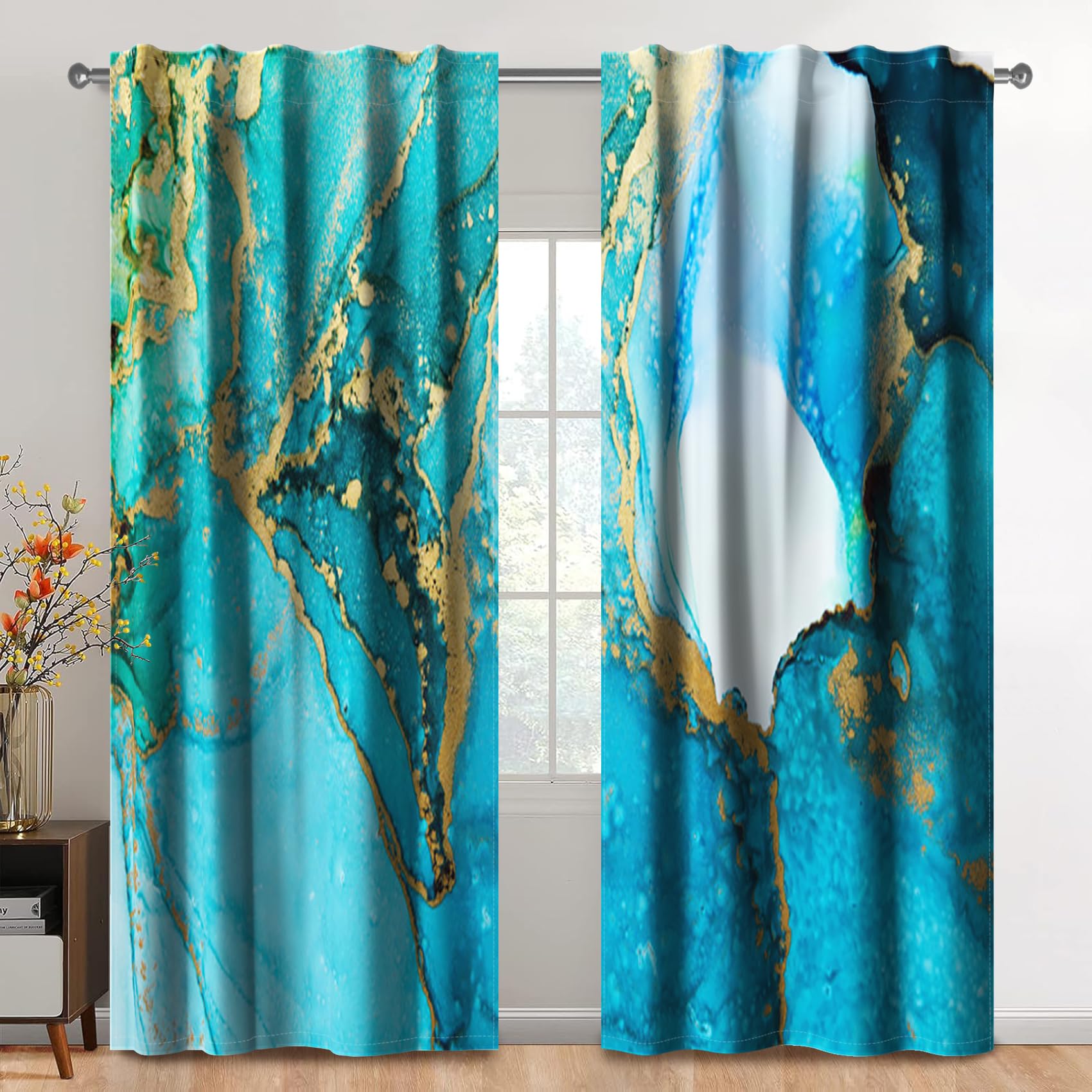 Kzzfqxb 140x229cm Marbel Texture Curtains 2 Panels