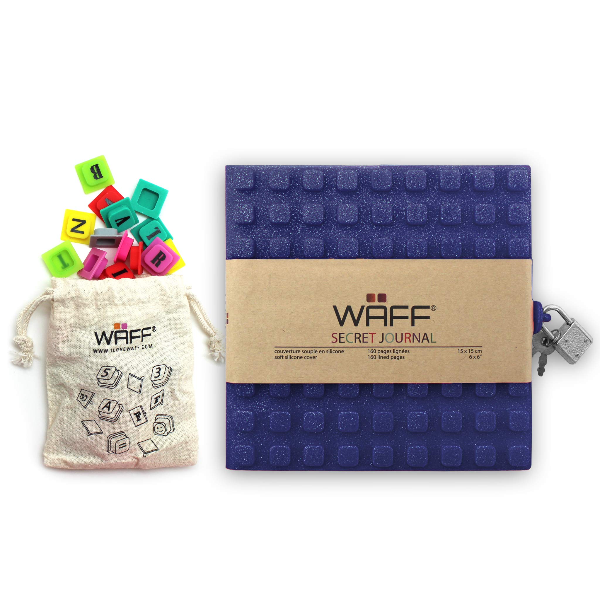 WAFF, Soft Silicone Secret Journals Combo, 70 Alphabet Cubes - Navy Glitter