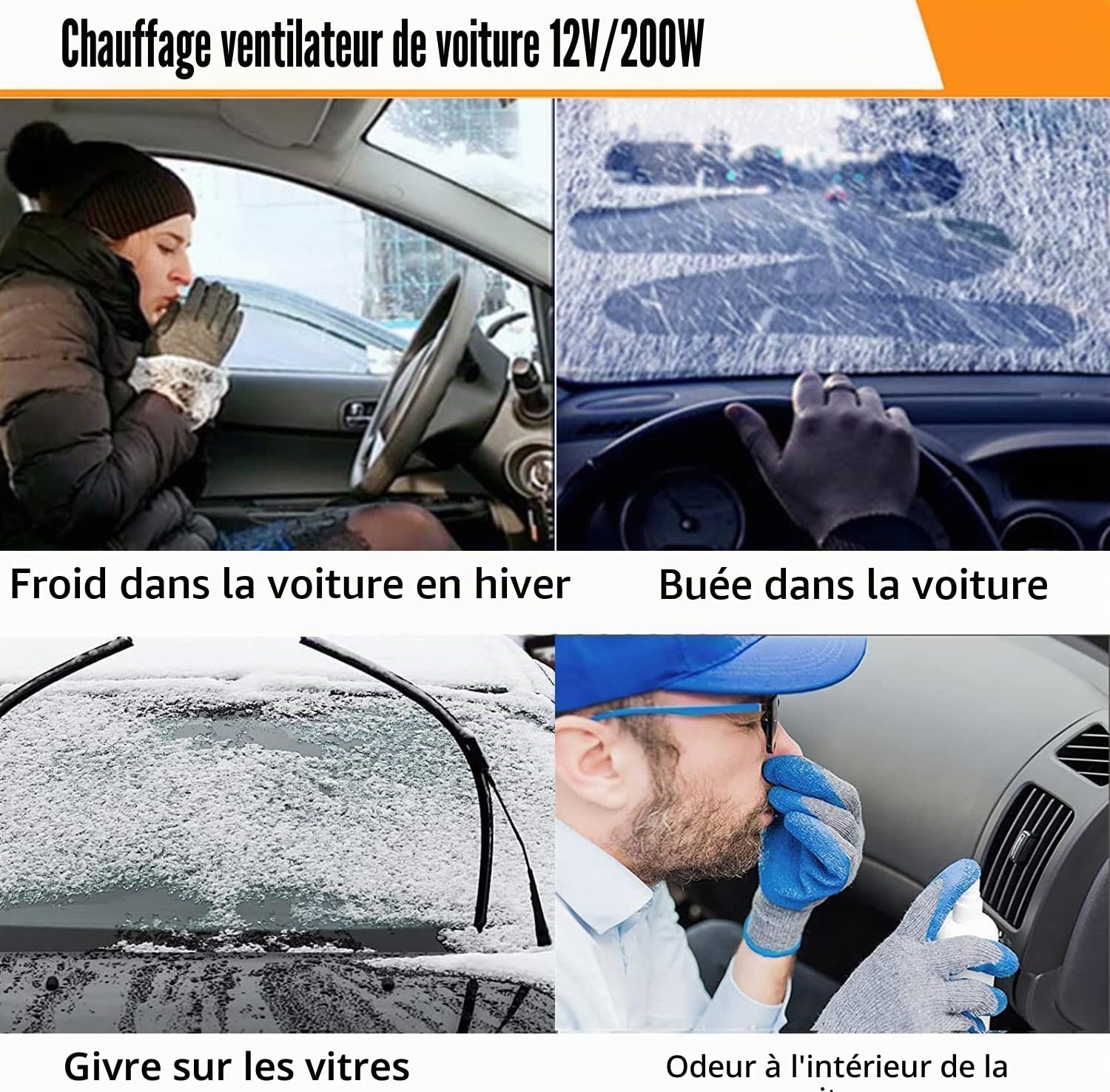 JOPWUE Chauffage de Voiture, Dégivreur de Voiture 12V, Chauffage Portable pour Voiture, Kit de Dégivreur pour Voiture 200W pour l'Hiver, Chauffage Mini pour Voiture avec Prise Allume-Cigare, Dégivrant