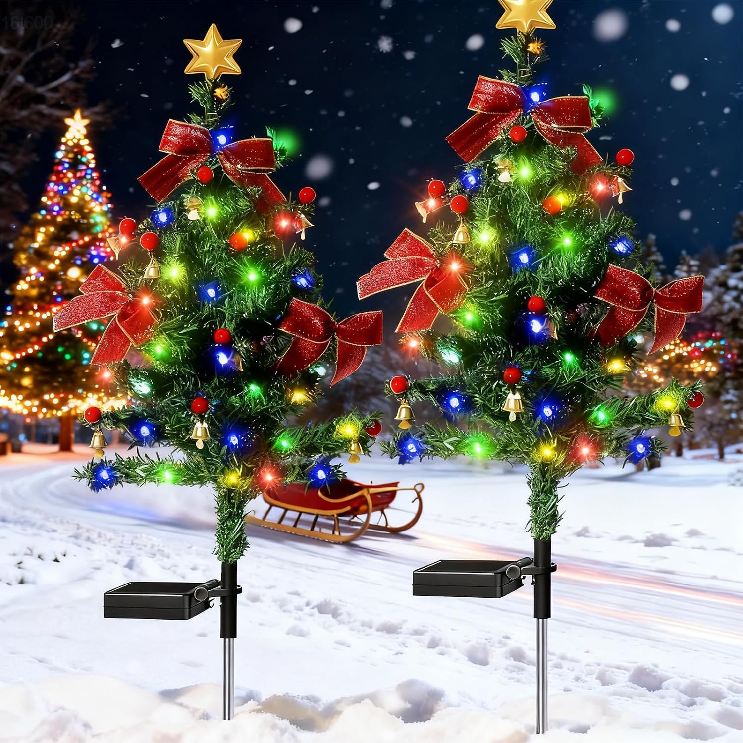 Solar Christmas Tree Lights Holiday Decorations, 29.5 in Christmas Garden Stake Lights with 20 LED Lights, for Outdoor Courtyards Gardens Lawns Small Path Lights, Atmosphere Lights (D, 2Pcs)