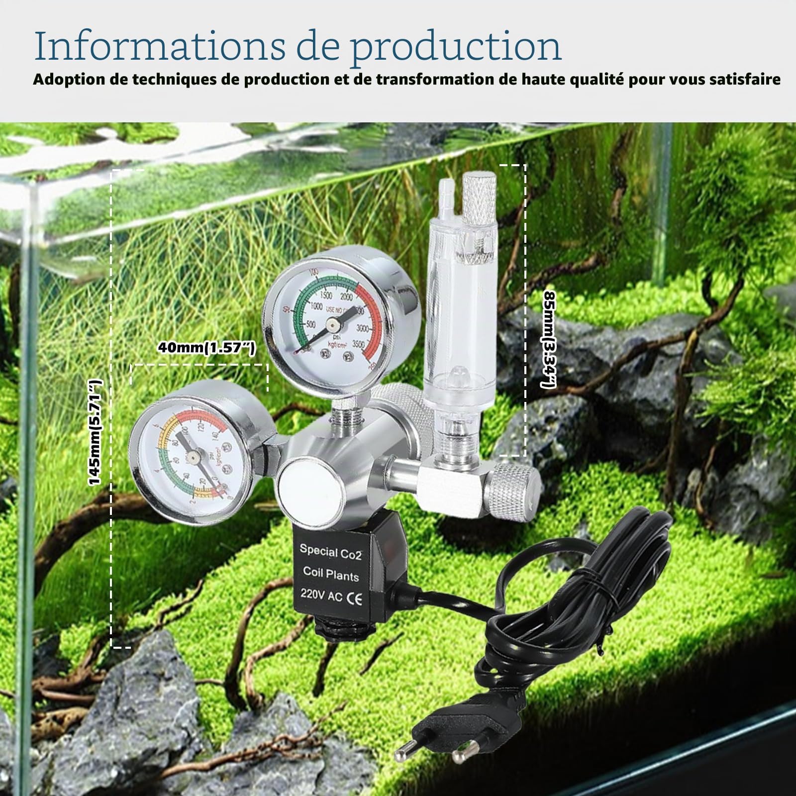 Aicharynic Réducteur de Pression de CO2 d'aquarium - Régulateur de CO2 pour Aquarium - Double écran - Réducteur de Pression de CO2 W218 avec électrovanne - Compteur de Bulles pour Aquariums plantés