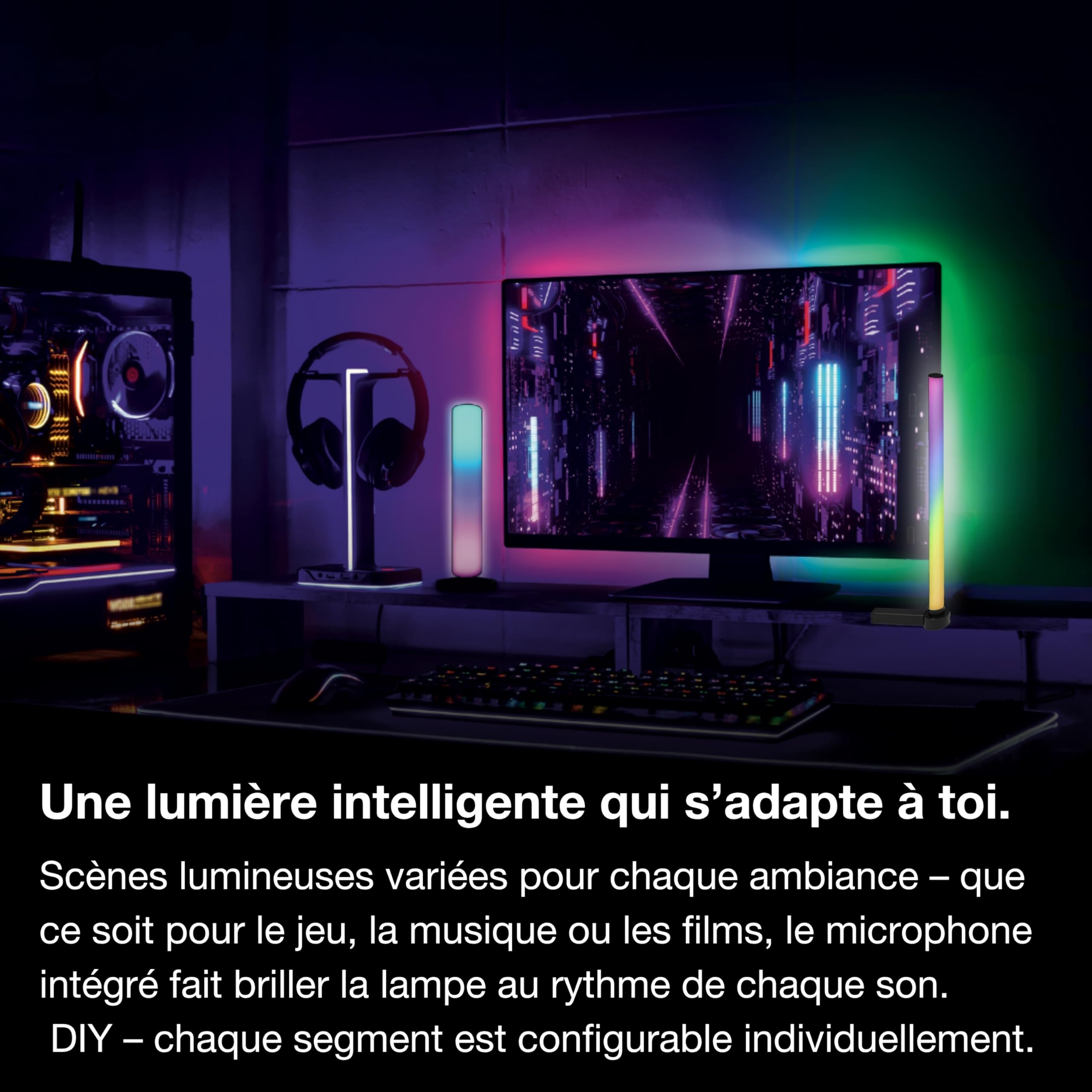Osram SMART Lampe à poser intelligente et moderne pour éclairage indirect avec technologie WiFi, Magic RGB, gradable, noir, aluminium, ampoule non interchangeable